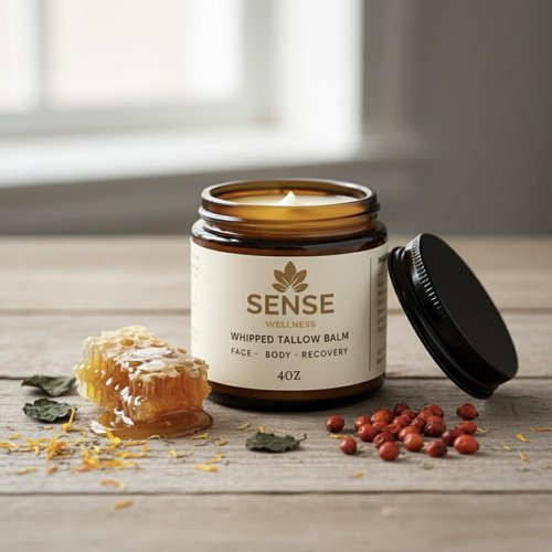 Sense Wellness Whipped Tallow Balm with Manuka Honey & Jojoba – Grass-Fed Beef Tallow for Face & Body – Non-Greasy Daily Moisturizer for Dry, Sensitive Skin – Unscented, Veteran Owned (4oz)