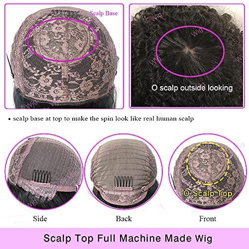200% Yaki Wavy Human Hair Wigs with Bangs Full Machine Made Wig Brazilian Virgin Human Hair Yaki Wave Wig Scalp Top Wig For Black Women Natural Color 20 Inch