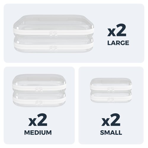 Extra Large 13.7" Durable Clear Hard Shell Zipper Case 6 Pack, 2x Large, 2x Medium, 2x Small, Clear Travel Makeup Case, Hard Plastic Travel Toiletry & Cosmetic Bag, Toy & Make Up Organizer Pouch
