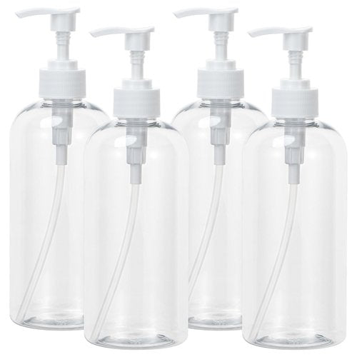 Yebeauty Plastic Pump Bottle, 4 Pack 17oz/500ml Stylish Shampoo Bottles Refillable Hand Pump Bottle Dispenser with Press for Massage Oil, Liquid Hand, Clear