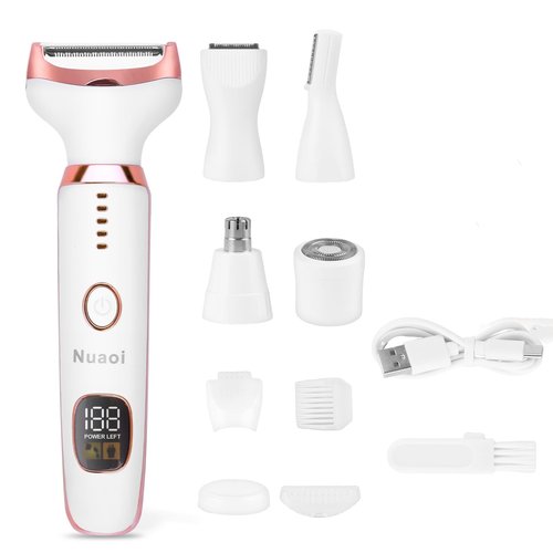 Electric Shaver Razors for Women - 5 in 1 Bikini Trimmer for Women Body Hair Trimmer Facial Hair Removal Cordless Rechargeable Body Shaver for Face Chin Arms Underarm Legs Arms Eyebrow (Pink)