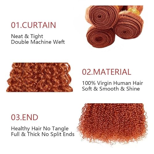 Color 350 Kinky Curly Bundles Orange Human Hair 3 Bundles Curly Wave Brazilian 100% Unprocessed Virgin Extensions Double Weft Bundle 22 24 26 Inch