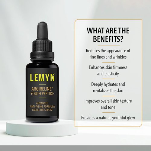 Lemyn Organics Argireline Youth Peptide Face Oil Serum | Anti-Aging, Hydrating, and Firming | Freshly Made Skincare | 15ml