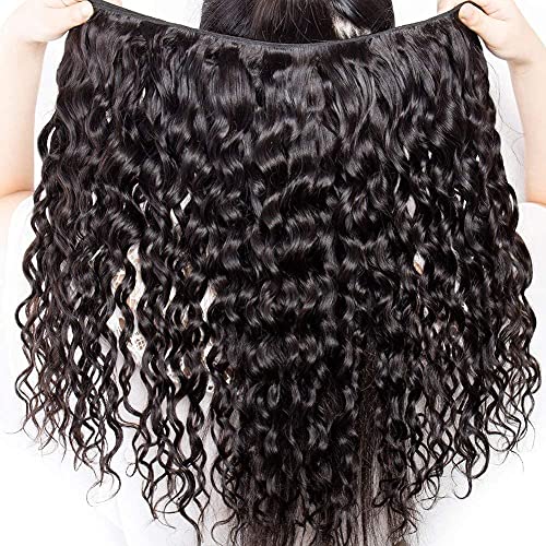 10A Water Wave Bundles with Closure (26 28 30+20) Wet and Wavy Brazilian Virgin Human Hair 3 Bundles with 4x4 Lace Closure with Baby Hair Free Part 1B# Curly Wave Human Hair Extensions