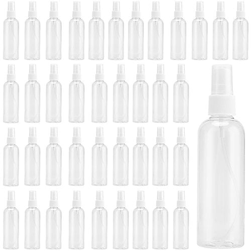 HEIHAK 50 PCS 120ml 4oz Clear Spray Bottles, Small Plastic Fine Mist Spray Bottles Bulk, Empty Bottles Refillable Travel Size Containers for Essential Oils, Hair Perfume Liquid