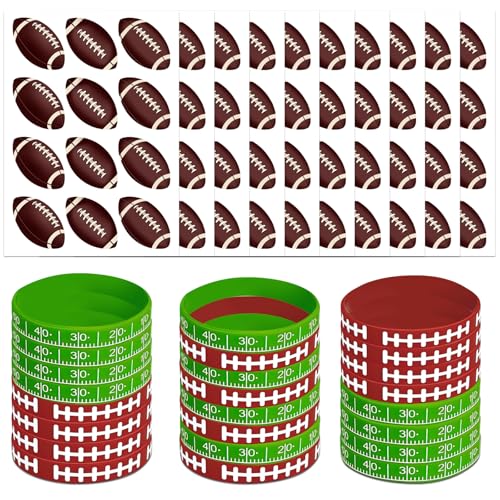 144PCS Football Party Favors 120PCS Brown Football Tattoos 24PCS Green and Brown Football Silicone Bracelets Wristbands for Football Game Touchdown Tailgate Cheerleaders Party Decoration favors