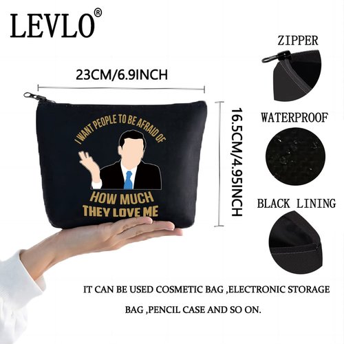 LEVLO Michael Scott Cosmetic Makeup Bag The Office Fans Gift I Want People To Be Afraid Of How Much They Love Merch Black