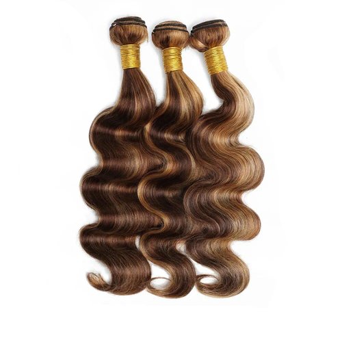 Biliisyff P4/27 Highlight Body Wave Ombre Honey Blonde Brazilian Human Hair Bundles 8 10 12 Inch 2 Tone Brown and Blonde Hair Wet and Wavy Bundles Brown Weft Hair Extensions for Black Women