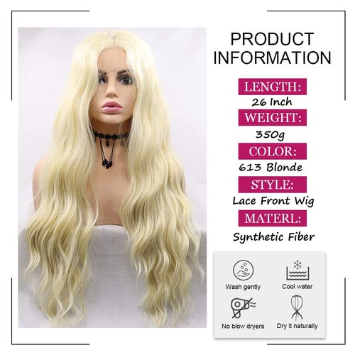 Angle Lucky Blonde Deep Curly Wig Long Curly Blonde 613 Natural Hairline Glueless Wig Synthetic Pre Plucked Soft Wig Heat Resistant Fiber Cosplay Makeup Wigs for Women 24 Inches