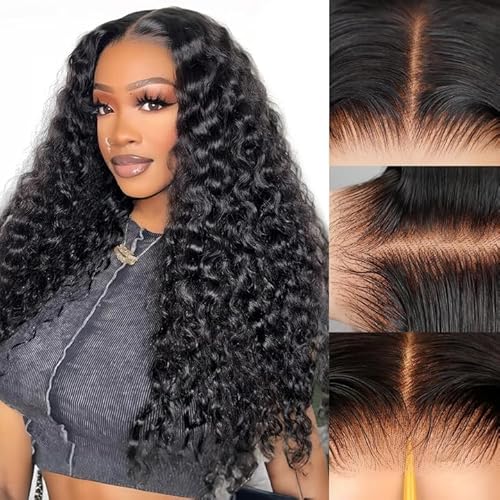 Glueless Wigs Human Hair Pre Plucked Pre Cut 5X5 Deep Wave Lace Front Wigs Human Hair for Women 24 Inch Hd Lace Frontal Natural Hairline Wear and Go 180% Density