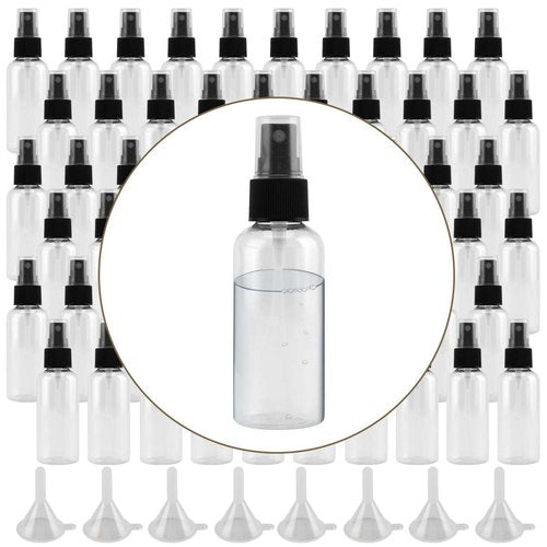 TAICHEUT 80 Pack 2oz/60ml Mini Spray Bottles, Clear Plastic Spray Bottles with Funnels Refillable Mist Spray Bottle for Perfume, Essential Oil and Short Trip
