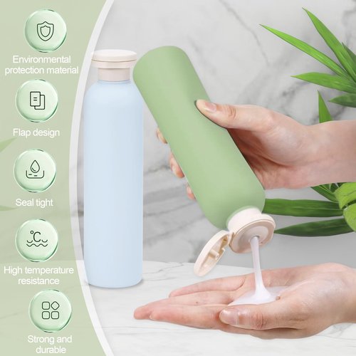 Harewu 4Pcs 8.8oz Flip Top Squeeze Bottles,Reusable and Refillable Leak Proof Travel Bottles,For Lotions,Facial Creams,Shampoos,Hair Conditioner (Green+Blue)
