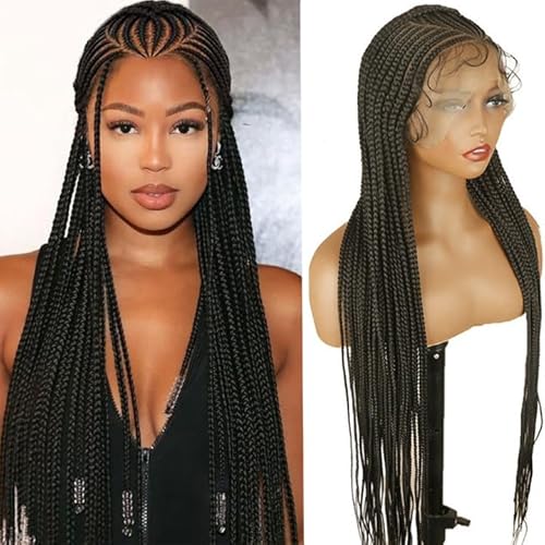36¡± Knotless Cornrow Braided Wigs for Women Braided Wig with Baby Hair Realistic Full Lace Synthetic Braided Wigs Long Hair Braid Wigs