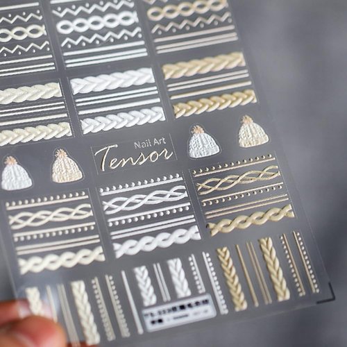 1 Sheet Winter Knit Sweater Cloth Pattern Nail Stickers,5D Acrylic Engraved Nail Sticker Art Decoration,Self-Adhesive DIY Nails Sticker French Stripe Line Nail Decals for Acrylic Nails Manicure