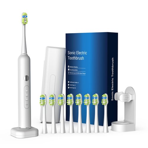 ECEOLAN Sonic Electric Toothbrush, Rechargeable Travel Toothbrush Set, IPX7 Waterproof Power Toothbrush with Case, 8 Brush Heads, Charger, 2-Min Smart Timer, One Charge for 60 Days(White)