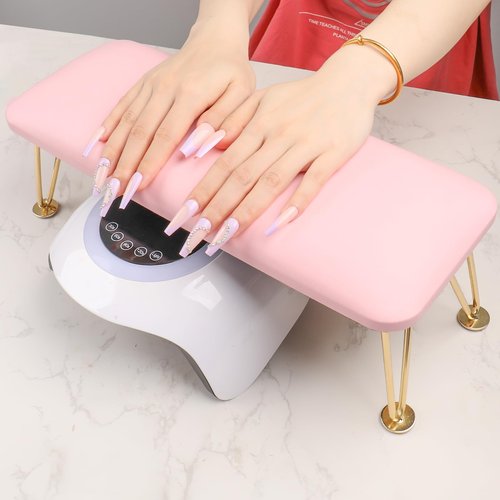 BOMOQING Arm Rest for Nails, Microfiber Leather Nail Arm Rest for Acrylic Nails, Nails Arm Rest Table with Pillow Cushion Hand Holder for Manicure, Hand Rest for Nails Tech, Home Use or Salon(pink)