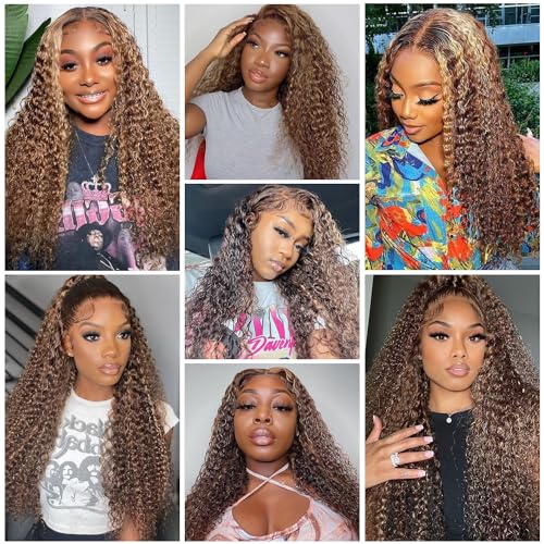 30 Inch 13x6 Deep Wave Lace Front Wigs Human Hair Pre Plucked 4/27 Highlight Ombre Colored Glueless Wigs Water Wave Honey Blonde Lace Frontal Wigs Human for Black Women with Baby Hair