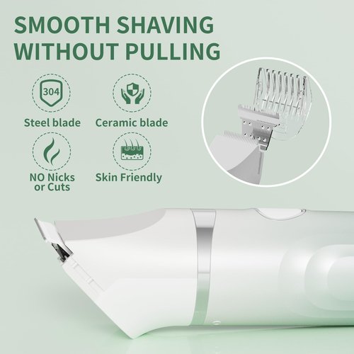 Bikini Trimmer for Women, 3-in-1 Electric Razors for Women, Waterproof Bikini Shaver Replaceable Facial, Body Trimmer for Pubic Hair, Painless Razor for Hair Trimmer Gifts for Her, Mint Green