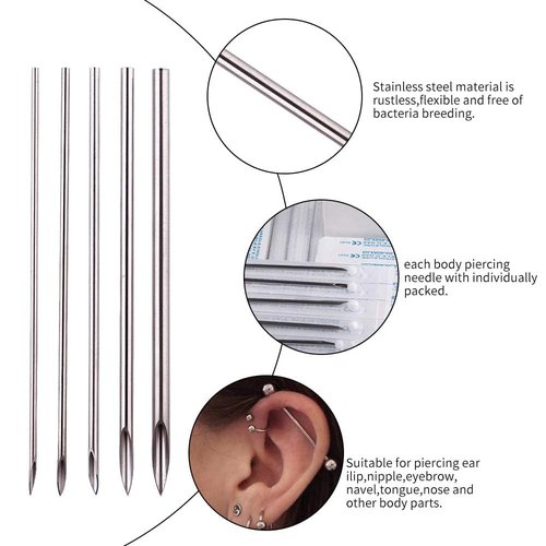 TC 100pcs Tattoo Piercing Needle with Body Ear Navel Nipple For piercing Supplies (12G)