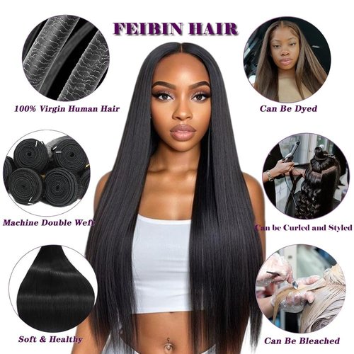Straight Human Hair Bundles 12 12 12 Inch Trippy Hair Quick Weave 3 Bundles Human Hair 100% Unprocessed Raw Brazilian Virgin Hair Extensions for Black Women Natural Color