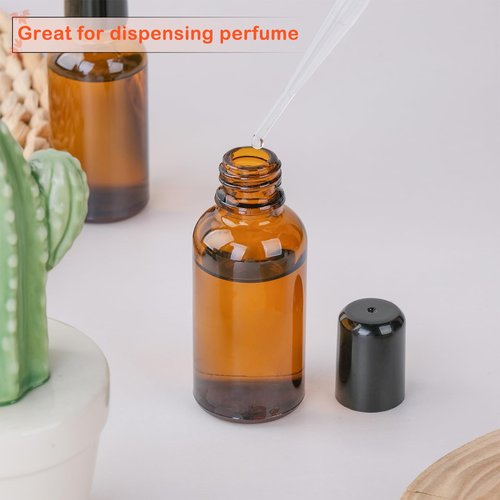 RAMFIYN 6 Pack Amber Roller Bottles for Oils 30ml Refillable Roller Ball Applicator for Travel Glass Roller Bottles with Filling Tool Set and Label