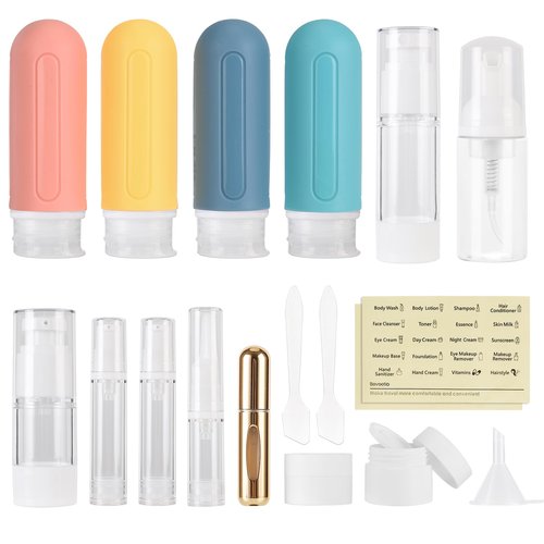 Beveetio 19 Pack Travel Bottles TSA Approved, 3OZ Leakproof Silicone Refillable Travel Size Containers for Toiletries, BPA Free Travel Accessories Tubes Cosmetic Shampoo Lotion Soap