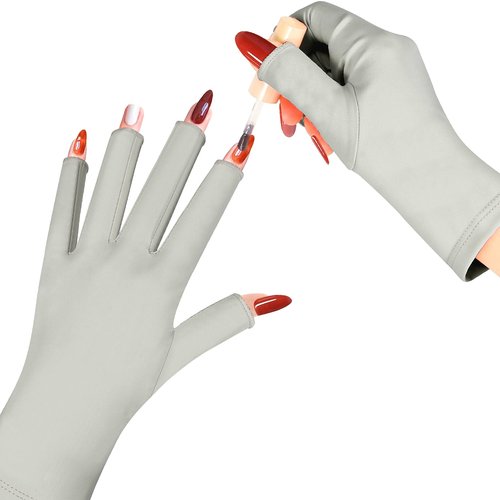 chemotex UV Nail Gloves: Professional UPF50+ Gel Manicure Protection - Art Skin Care Fingerless Gloves for Gel Nail Lamp, Gray