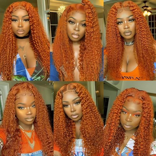 Ginger Orange Kinky Curly Bundles Human Hair Color 350 Curly Human Hair Bundles 8a Grade Double Weft Remy Hair Wet and Wavy Bundles Soft and Silky for Black Woman (24 26 28 inch,3 Bundles)