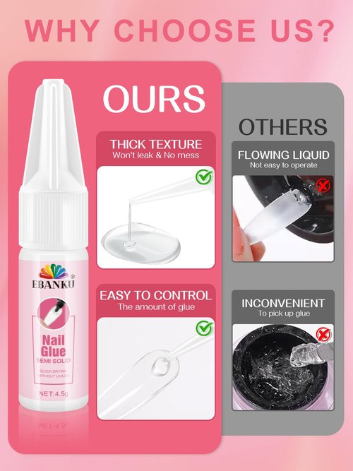 EBANKU Nail Glue Bulk for Press On Nails, 10PCS Super Strong Glue for Fake Nails Professional Adhesive Super Bond Fast Drying Glues Long Lasting No Need for UV Lamp (10 x 15ML)