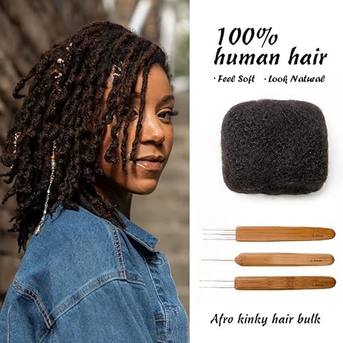 Tight Afro Kinky Bulk 100 £¥ Human Hair for Draedlock Extensions, Repair Locs, Twists and Braids 10 Bundles/Package (10 Inch, 1B - Natural Black)