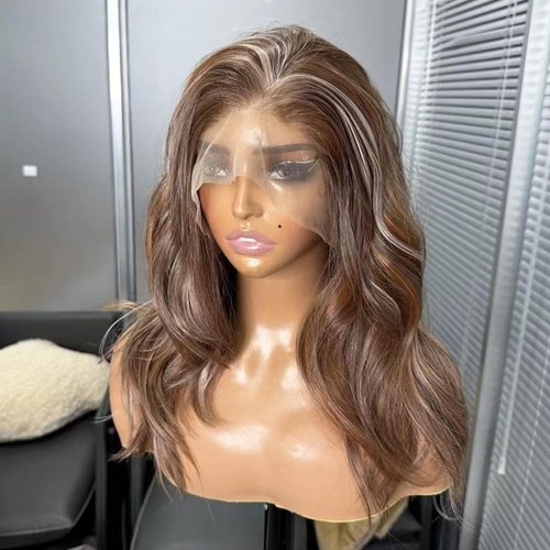 hallokiki Futura Hair 13x6 HD Synthetic Lace Front Wig,Japanese Fiber 16 Inch Mixed Brown Lace Front BOb Wig, Pre-Plucked Hairline Long Straight Curly Glueless Wigs, Layered Wigs for Women Daily Use