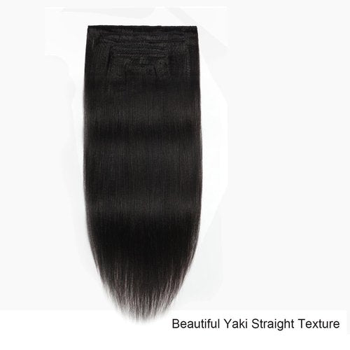 Anrosa Yaki Hair Clip in Yaki Hair Extensions Clip in Human Hair for African American Yaki Straight Clip ins Natural Hair Thick Volume Natural #1B 10 inch 120 Gram