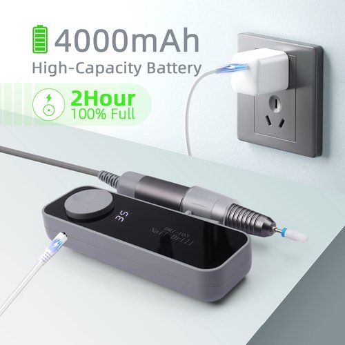 SAVILAND Electric Nail Drill 35000RPM: Portable Nail File Rechargeable Grey Nail Buffer Manicure Pedicure Tools Nail Supplies Kit Set Professional Acrylic with Everything for Nail Care Nail Art