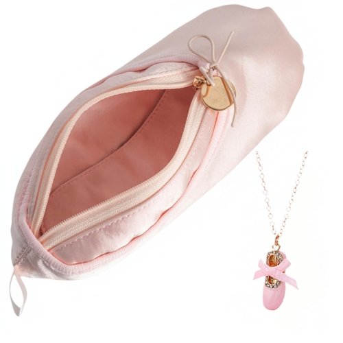CXYANG Pink Ballet Dance Shoe Makeup Bag Recital Gifts for Girls Women, Ballerina Slipper Pouch Dancer Stuff (Necklace A)