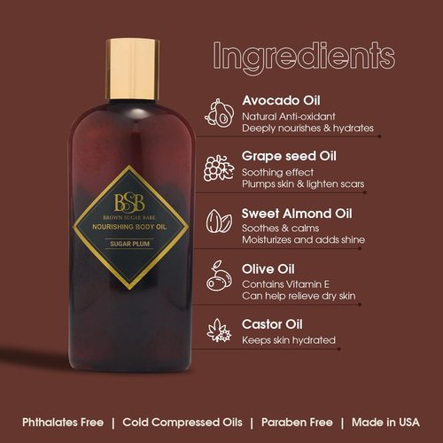 Brown Sugar Babe Sugar Plum Body Oil, Nourishing Scented Oil for Women with Maple and Raspberry Perfume Oils, Skin Care, Paraben Free, Perfume Body-Oil, Made in USA