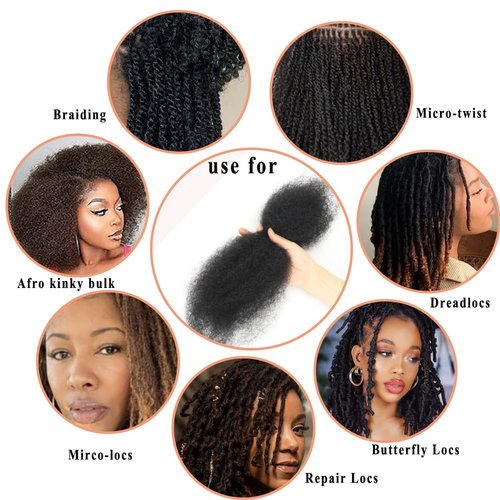 Afro Kinkys Bulk Human Hair,50g,braiding Human hair for Twist, Repaid Locs, Dreadlocks,Afro Kinky Bulk Human hair Extension for black women(22",50g,1B)