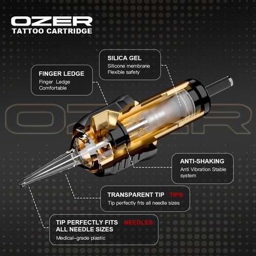 OZER Tattoo Cartridge - #1207RL(0.35mm) 20Pcs Disposable Tattoo Needles with Membrane Safety Cartridges for Tattoo Round Liner