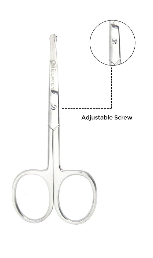 Melwey Rounded Stainless Steel Facial Hair Scissors – Safety Scissors for Nose Hair, Eyebrows, Eyelashes, Mustache, Beard, and Baby Nails