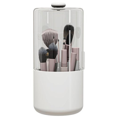 Zufudo Makeup Brush Holder with Dustproof Cover, Clear 360 Rotating Make Up Brushes Organizer for Counter Vanity Bathroom, White