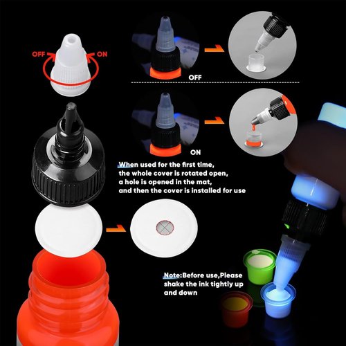 Ybeauty 16 Color Tattoo Ink Set - 16pcs 15ml/Bottle Professional Tattoo Fluorescent Ink & Equipment for Halloween Supplies