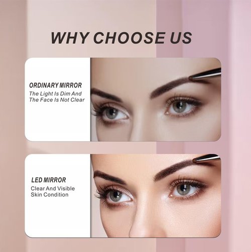 Makeup Mirror with Lights ，8 Inch 1X/10X Rechargeable Double Sided Magnifying , 360° Rotation LED HD Mirror with 3 Colors，Brightness Adjustable, Ideal for Daily Skincare and Professional Makeup