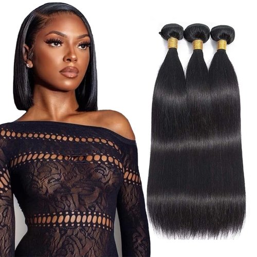 Straight Human Hair Bundles 14 16 18 Inch Straight 3 Bundles Human Hair Brazilian Remy Virgin Hair Extensions Straight Hair Bundle Natural Black 50g Per Bundle
