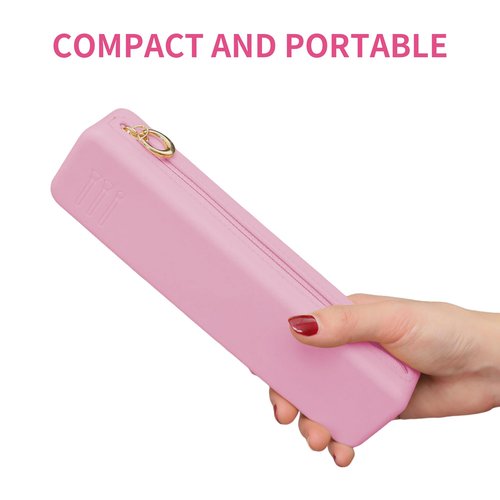 Nuomeisi Silicone Make up Brush Bag, Cosmetic Brush Holder, Large Capacity Makeup Container Built-in Zipper, Soft Portable Cosmetic Face Brushes Box Organize for Travel, Home, Office (Pink)