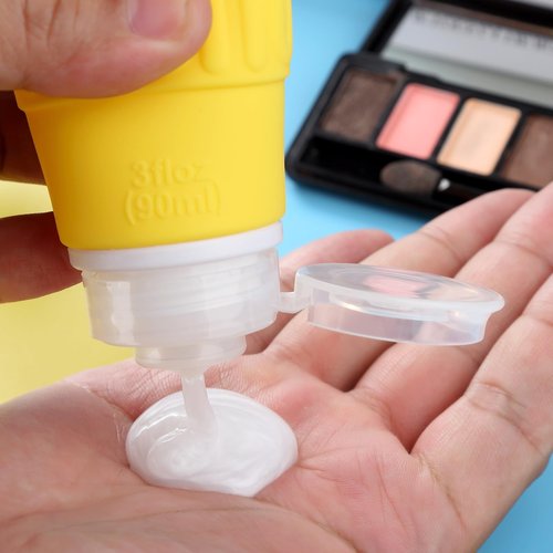 Mrsdry Travel Bottles for Toiletries, BPA Free Leak Proof Reusable Silicone Bottles, TSA Approved 3oz Travel Size Container, TravelAccessories for Shampoo Soap Liquids with Toiletry Bag (4 Pack)