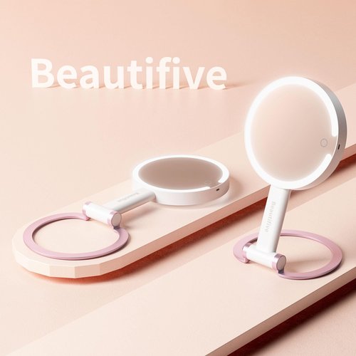 Beautifive 7" Magnifying Mirror with Light, Rechargeable Double-Sided 10X/1X Handheld Mirror with Light, Stepless Dimming Touch 3 in 1 Hand Held Mirrors for Desk Hanging, Pink Detachable Base