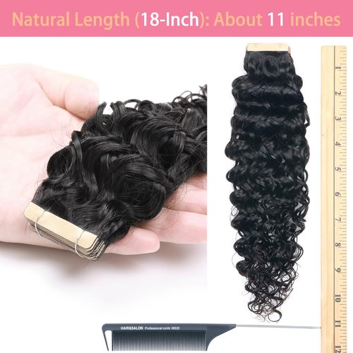 ShowJarlly Tape in Hair Extensions Human Hair 20 Pcs Curl Extensions for Women Real Hair Black Tape in Extensions Jerry Curly Tape Ins Human Hair Natural Black 16 Inch (40g)
