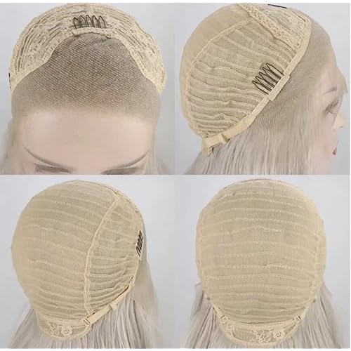 Synthetic Lace Front Wigs For Women Silver Grey Free Part Long Straight Glueless Heat Resistant Fiber Hair Cosplay Party Wigs