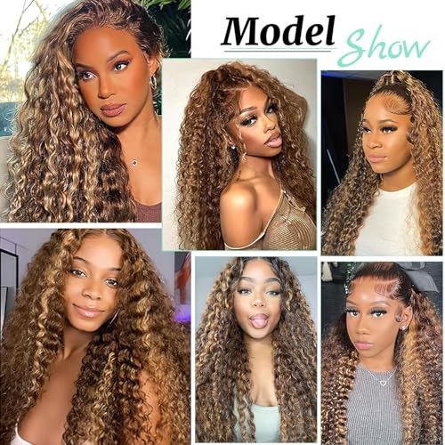 P4/27 Water Wave Bundles Human Hair 20 22 24 Inch Brown and Honey Blonde Highlight Wet and Wavy Human Hair Bundles 100% Unprocessed Brazilian Virgin Weave 3 Bundles Human Hair Extensions for Women