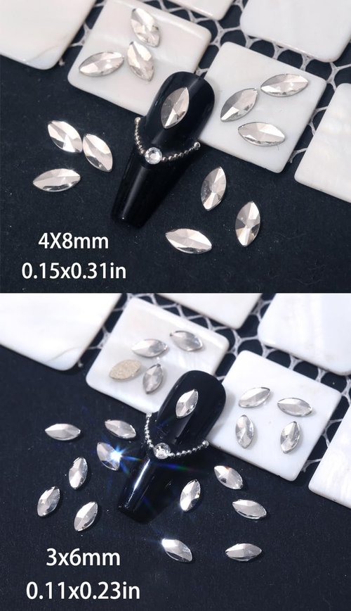 150Pcs Nail Gems, Multi Shapes Crystal White Rhinestones for Nails, Flatback Nail Art Rhinestones, Nail Charms and Diamonds for Nail Art Design Decoration (Marquise)