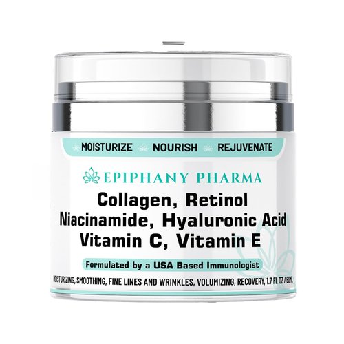 Epiphany Pharma Collagen & Retinol Anti-Aging Face Cream - 24-Hour Hydration & Renewal - Anti Wrinkle Cream for Women & Men - Niacinamide, Hyaluronic Acid, Vitamin C & E - All Skin Types, 1.7 FL Oz